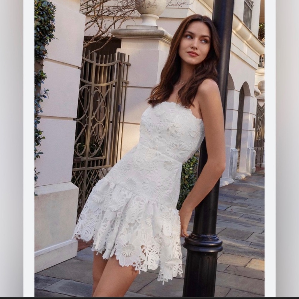 MILLY Esther 3D Lace Dress in White